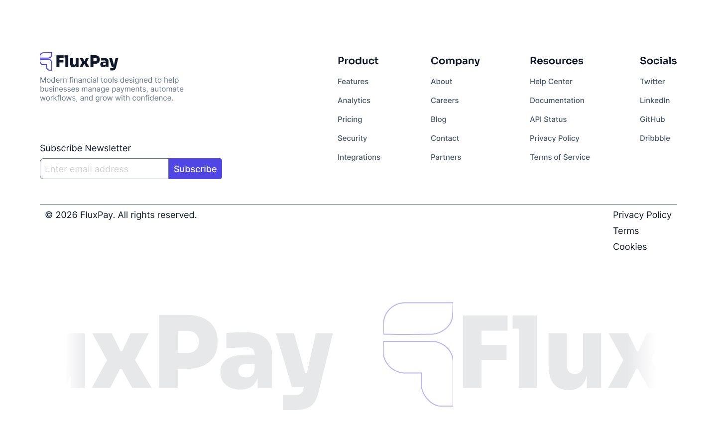 FluxPay-Footer Section finance fintech footer footer section saas web design website