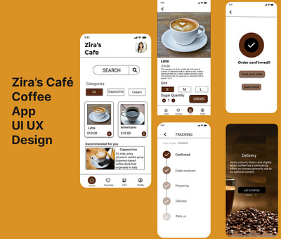 Coffe App Design (zira's cafe) coffee graphic design mobile app order app ui uiux ux