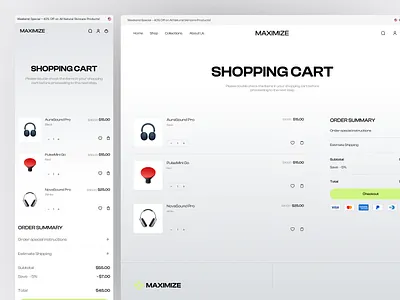 Maximize - Digital Marketplace Shopping Cart Page accessories digital marketplace e commerce earphone ecommerce headphone headset landing page marketplace minimalist online store payment purchase shop shopify shopping cart store ui ux web design