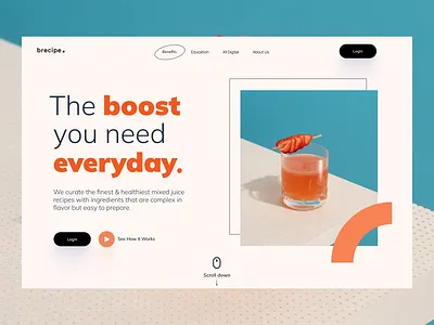Recipe - homepage hero banner cocktail design hero banner juice recipe ui website