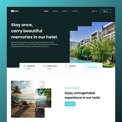 Hotel Landing Page holiday home page hotel hotel app landing page rent house rental house reservation reservation app room service travel ui uiux ux vacation web design website design
