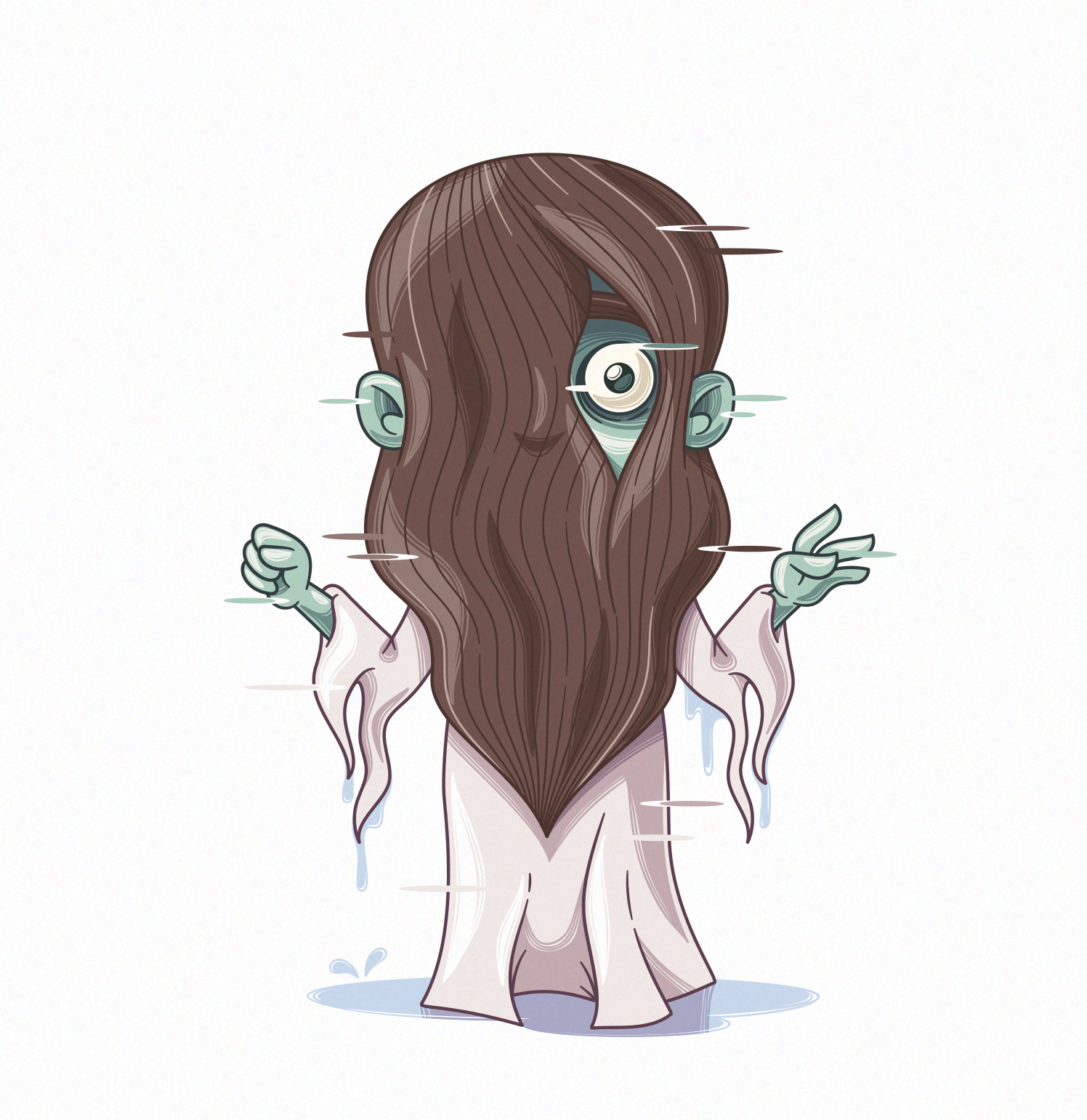 HORROR ICONS: SADAKO caricature cartoon character creepy funny horror illustration isolated movie sadako samara scary spooky the ring vector white background