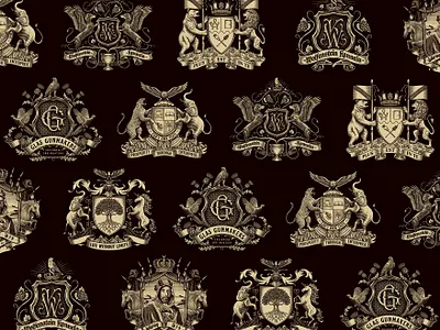 Coats of Arms & Crests - Vol. 1 branding cigars coat of arms crest engraving family graphic design hand drawn heraldry illustration institutional logo luxury branding monogram portrait seal spirits spirits branding typography vintage