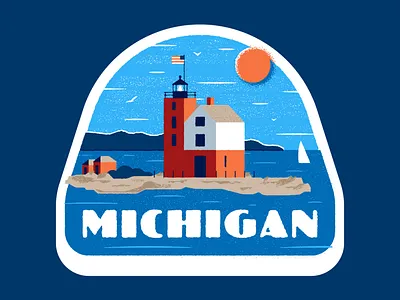50 States · Michigan america badge design graphic design illustration insignia label lake lighthouse luggage sticker michigan state state badge sticker travel travel sticker typography united states usa