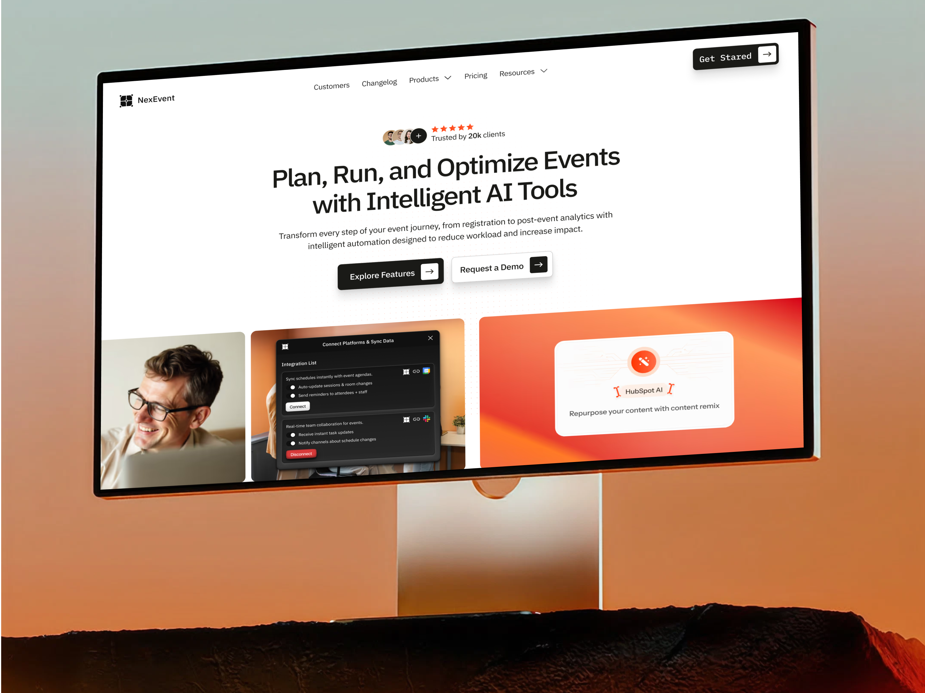 AI Event Management Landing Page aidesign cleandesign cleanui creativeui eventmanagement hero section design landingpage landingpagedesign modernui productdesign website