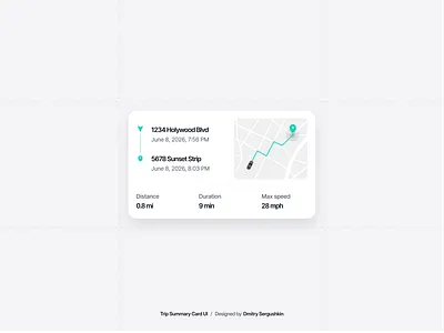 Trip Summary Card UI card ui dashboard components delivery tracking ui design system component enterprise dashboard light mode ui logistics dashboard map card ui mobility app design product design saas ui design trip analytics trip summary card ux design vehicle telemetry ui
