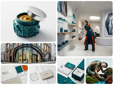 NÆR Skincare | Luxury Biophilic Branding by Up-Brands™ avant garde beauty campaign brand identity experience design fluid wave leaf logo geological glass jar lifestyle luxury branding luxury organic cosmetics modern luxury moss green brand identity naer skincare organic arch retail store packaging design retail design silver foil stamping packaging tactile letterpress card up brands studio visual identity 品牌 时尚