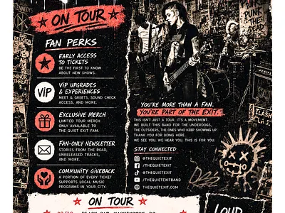 The Quiet Exit - Fan Engagement / Tour Package Board branding graphic design
