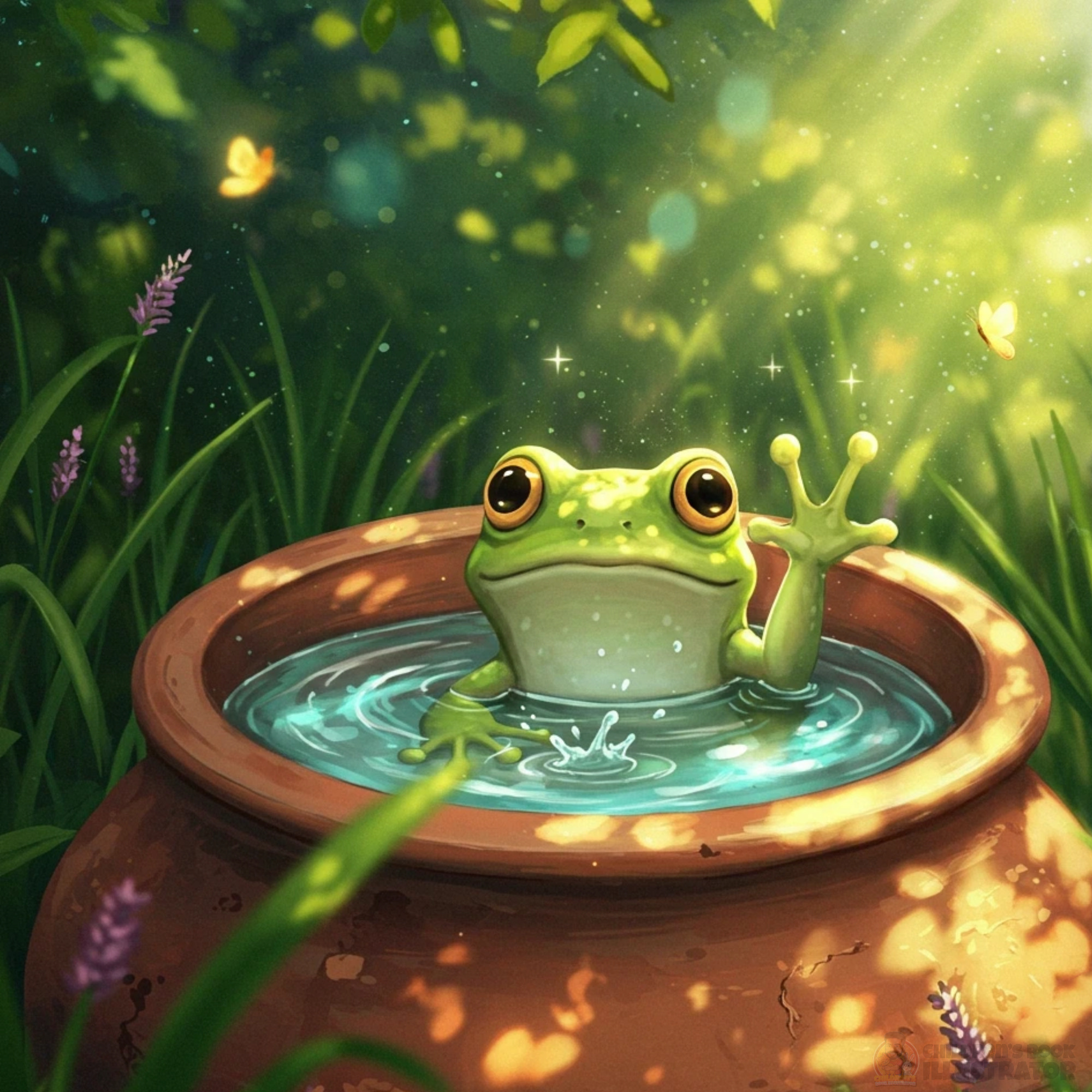 The Friendly Pond Frog - Whimsical Children's Book Illustration animal character children book design childrens book concept childrens book illustration childrens publisher concept art cute character design digital illustration fairytale art fantasy nature frog illustration illustration portfolio kidlit artist kidlitart magical forest picture book storybook artist whimsical illustration