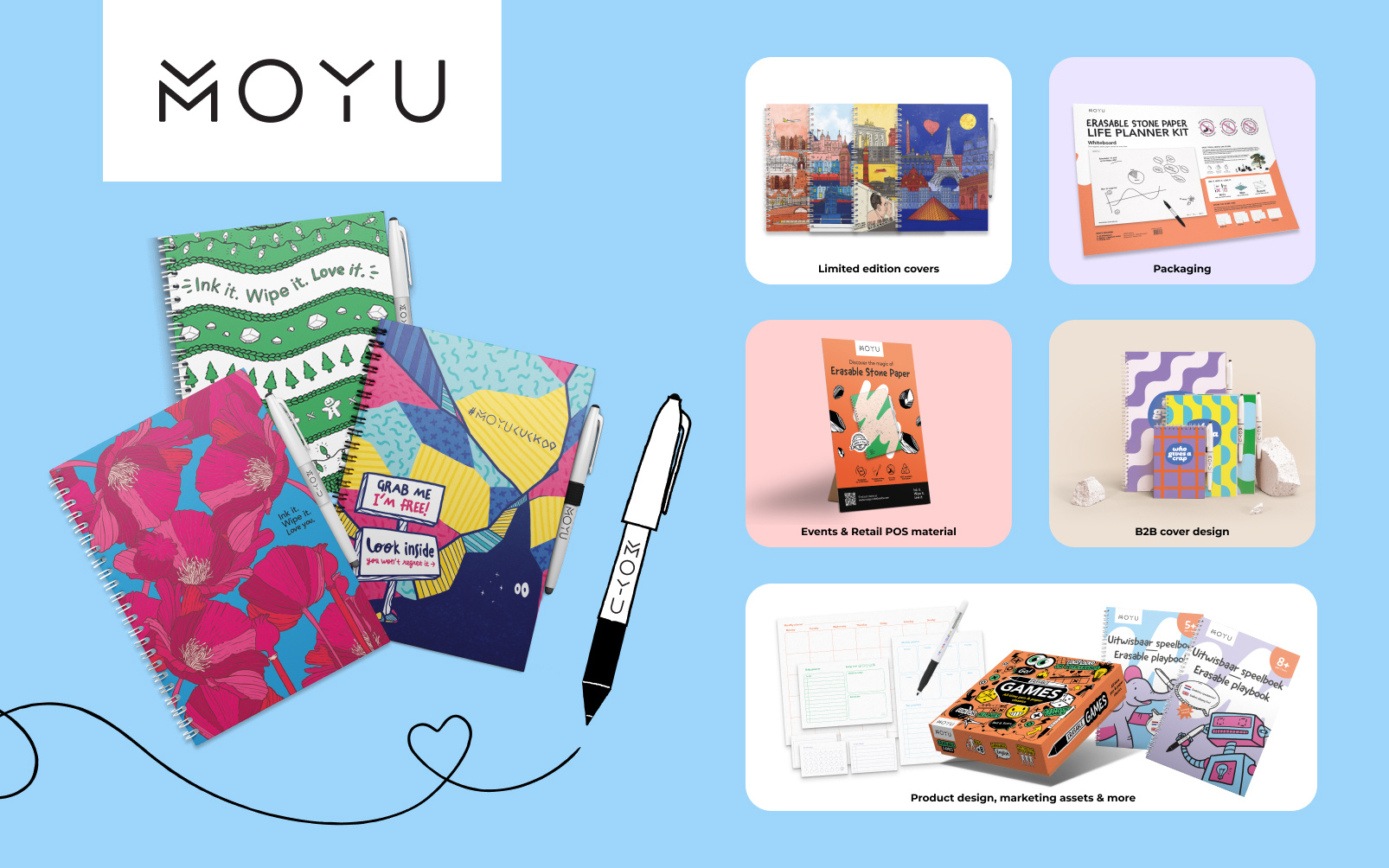 MOYU | Design for a B Corp brand b2b design branding cover design design for kids designer on retainer graphic design illustration packaging pos presentation design product design retail material stationary design