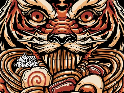 Tiger Eat Ramen Noodle apparel art artwork branding clothing design digital art graphic design illustration logo t shirt design