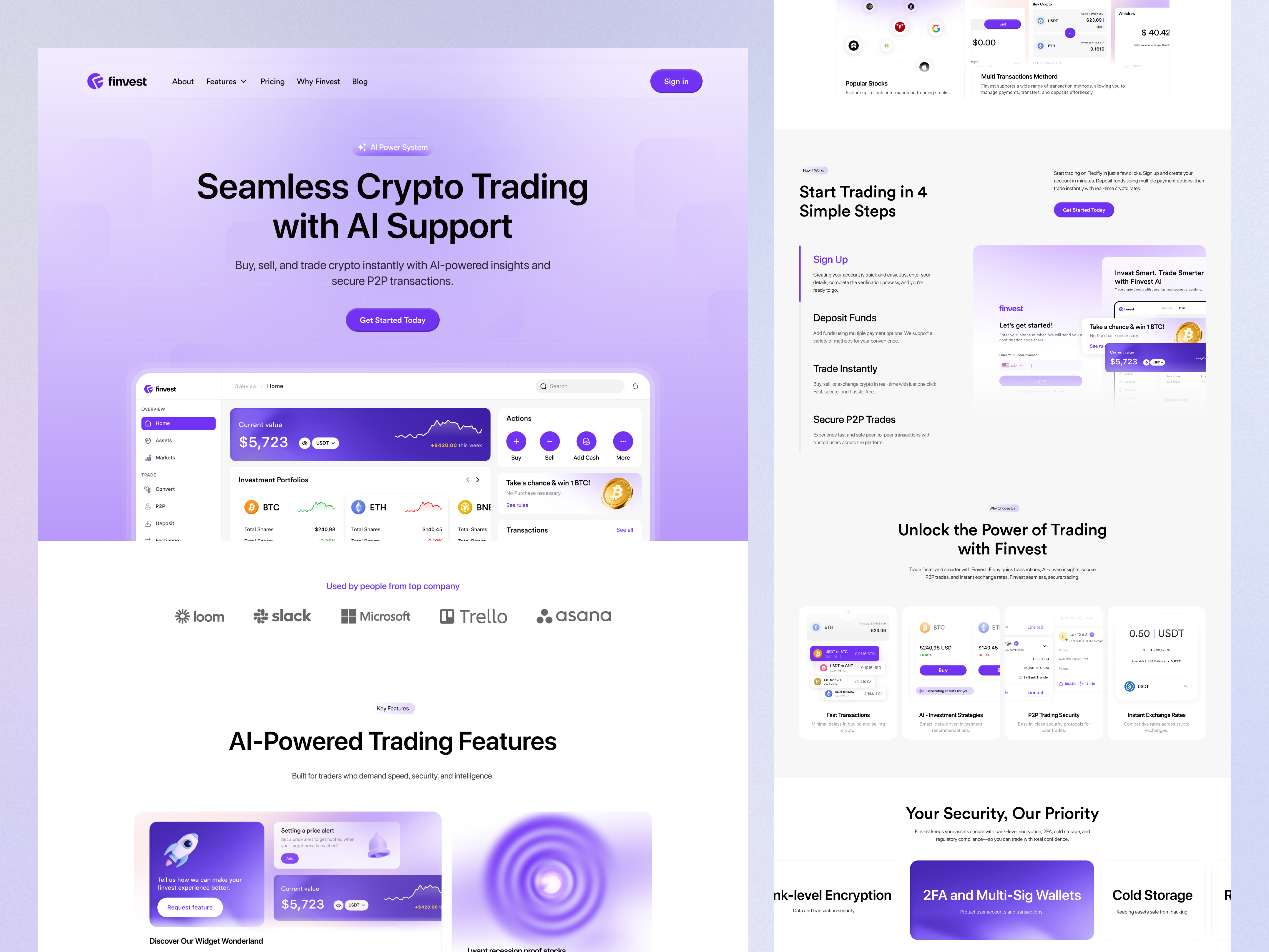 Finvest - Crypto Trading AI Assistant Website Design