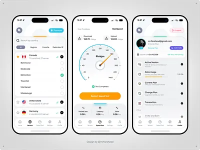 📍 PinVpn - Modern VPN Mobile App UI Design app country creative design download favorite menu minimal mobile profile security servers settings speed test trend ui uidesign uiux upload vpn