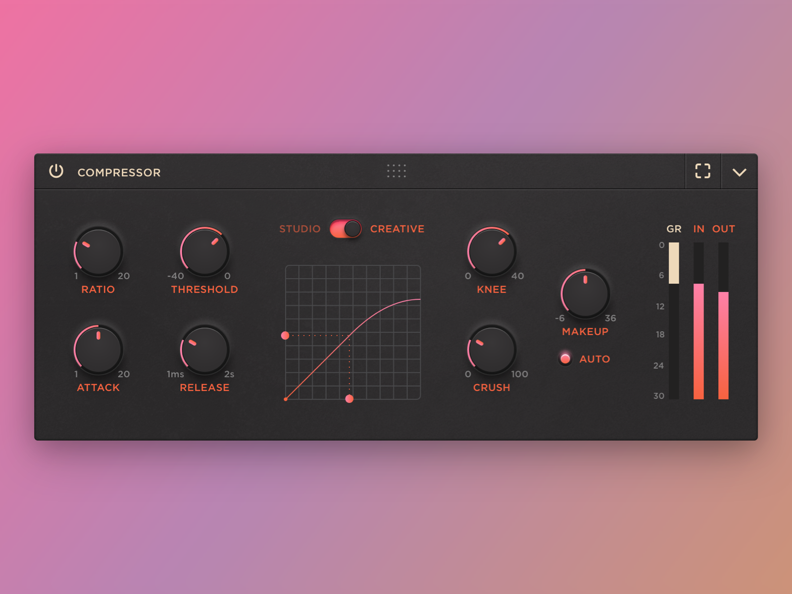 Sonalksis Rack: Comp module (concept) audio audio plugin dark ui daw gui knob music production product design synth ui design vst vst gui vst plugin