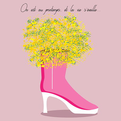 Mimosas 8 march boot bouquet celebration design flowers fluffy illustration pink romantic spring vector womens day yellow