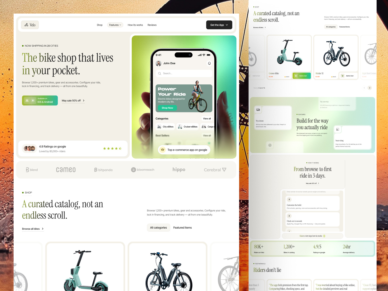 Velo — Modern Bike E-commerce App Landing Page / Cycling App