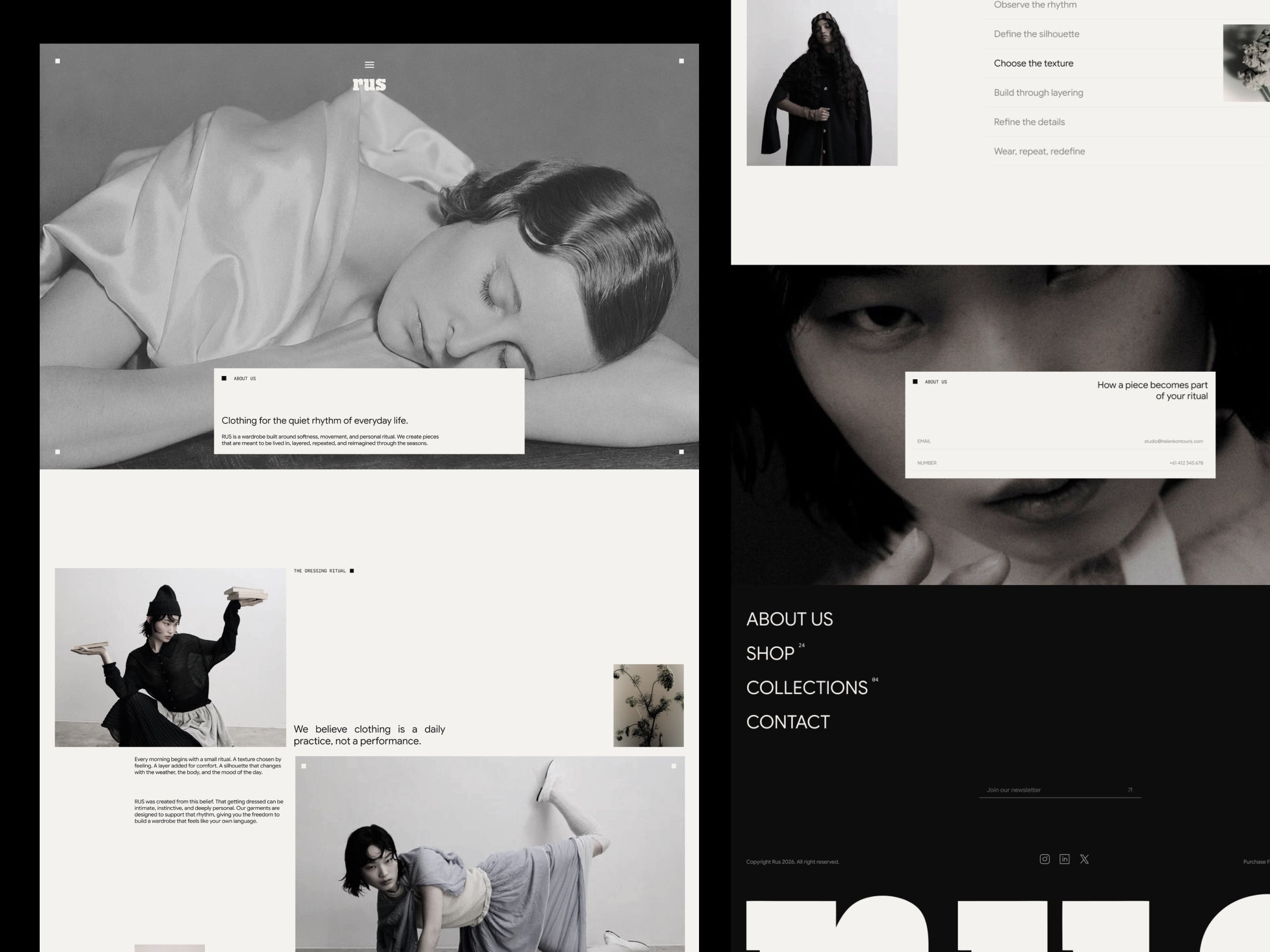 Rus — Editorial Luxury Fashion Brand Website Design About Page