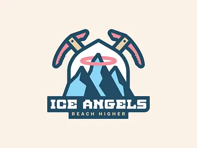 Ice Angels adventure angel axe badge branding clean climb flat design halo hiking ice ice climbing ice pick logo design mountain peak rock snow sticker winter