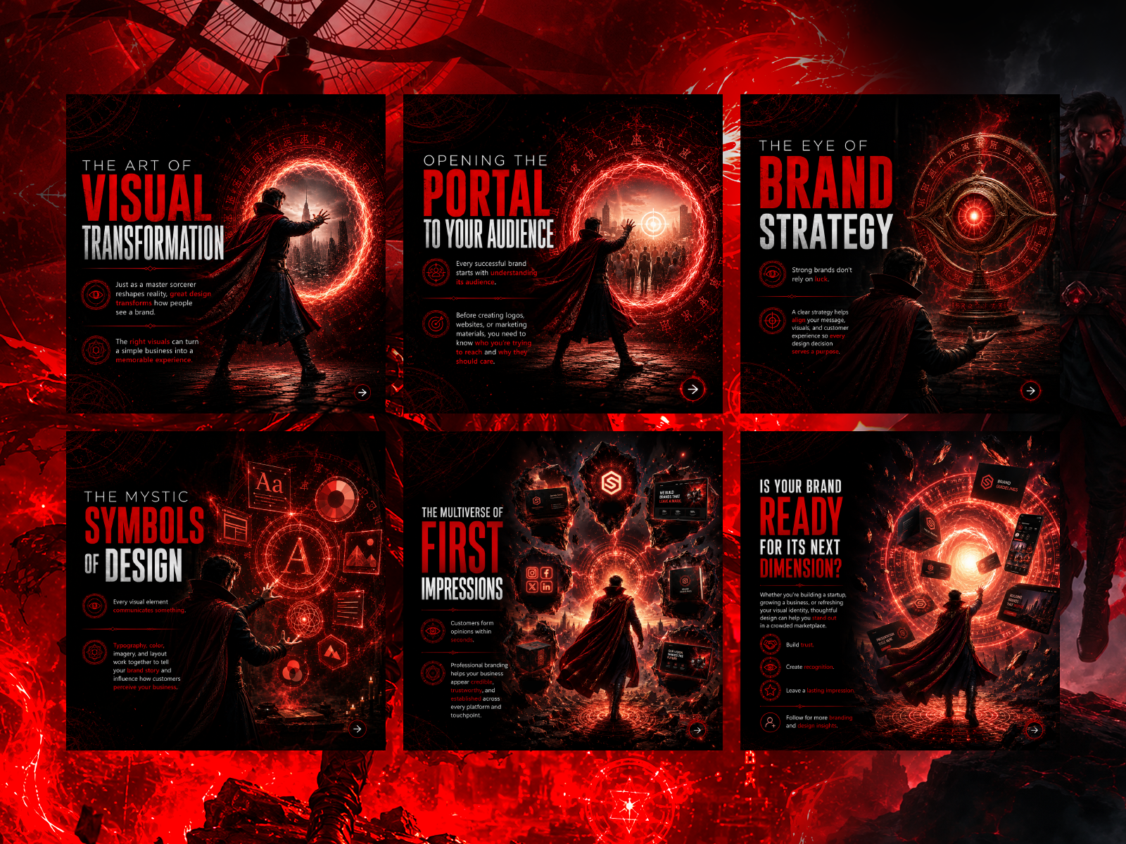 Branding Through the Multiverse artdirection brandidentity branding carouseldesign cinematicdesign creativeagency creativedesign creativeportfolio designinspiration digitalart doctorstrangeinspired dribbble graphicdesign marketingdesign socialmediadesign visualdesign visualstorytelling