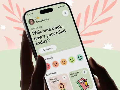 Self-Care & Mental Health Mobile App Redesign app app redesign emotional wellbeing app healthcare meditation app mental health app mental wellness dashboard mindfulness app mood journal app mood tracker app redesign self care app ui web wellness app wellness app redesign