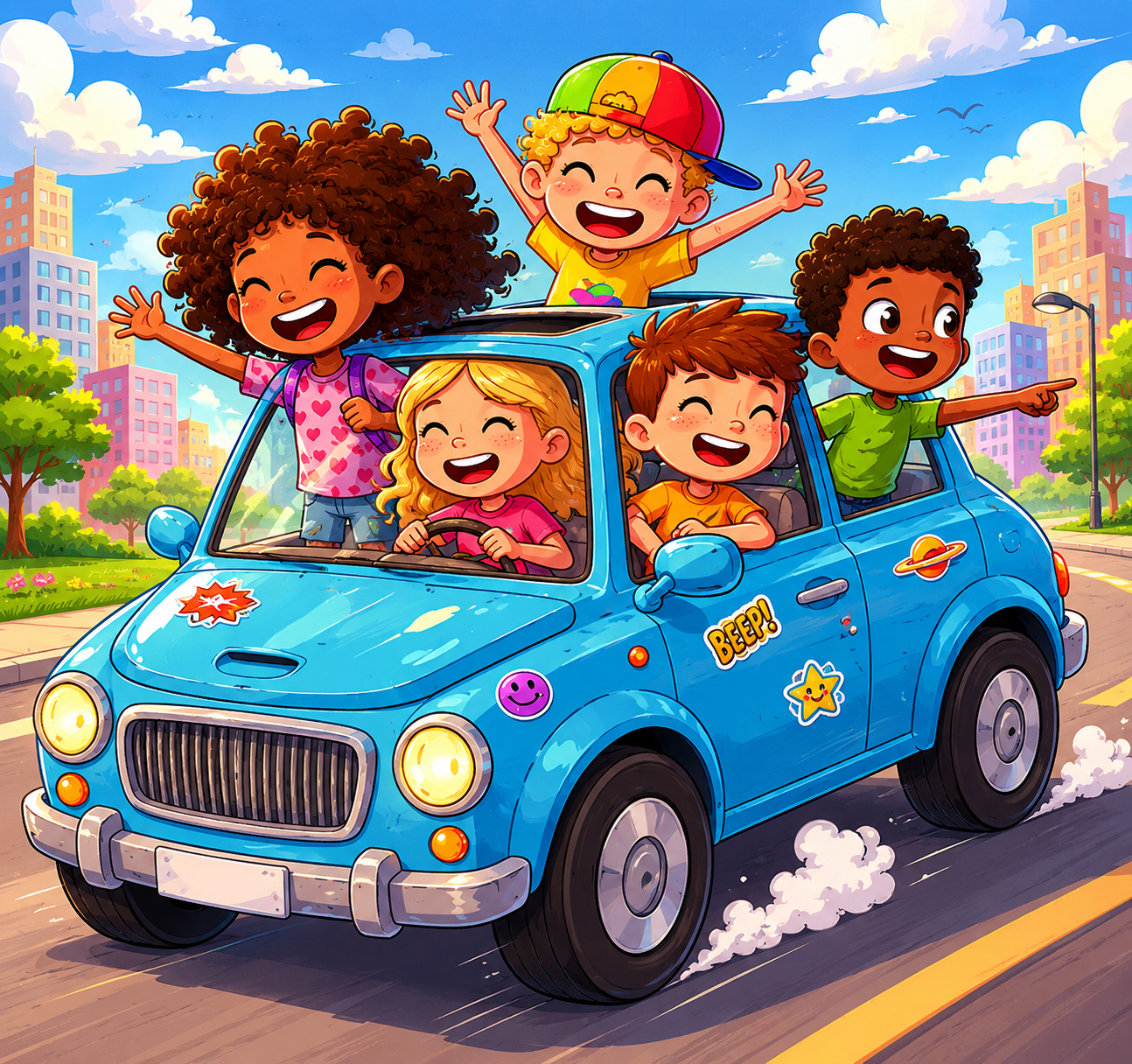 The Big Adventure Road Trip Fun with Friends artistic growth character concept character design childrens book illustration digital art digital painting energetic art friendship fun adventure group characters kids illustration playful illustration procreate art road trip storybook art vibrant art visual storytelling whimsical style