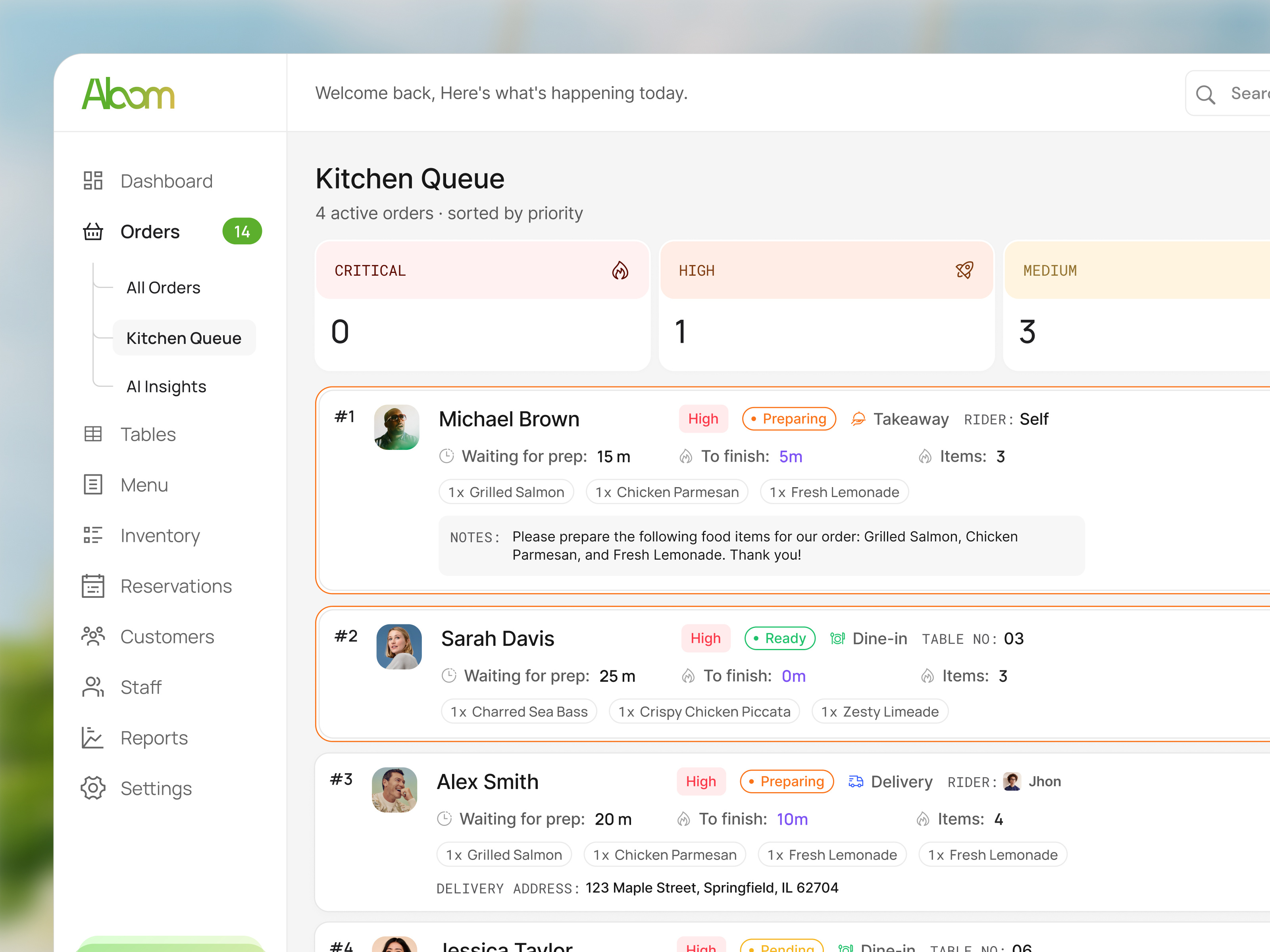 Restaurant Management SaaS - Kitchen Queue page interface product service startup ui ux web website