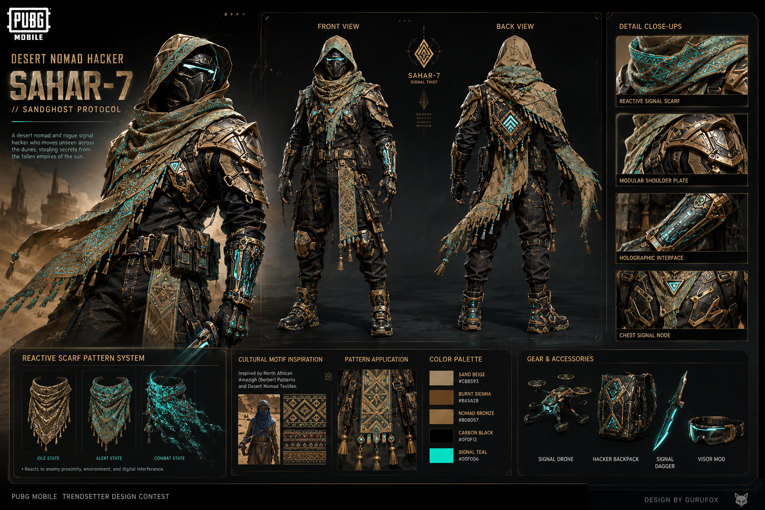 Game Design - PUBG MOBILE PDP Trendsetter Design Contest characterdesign conceptart costumedesign cyberpunk darkfantasy desertaesthetic fashiondesign gamedesign gameui guru fox guru fox designs gurufox nomad pdp pubg pubg mobile pubg mobile pdp pubgmobile skindesign tribalpunk