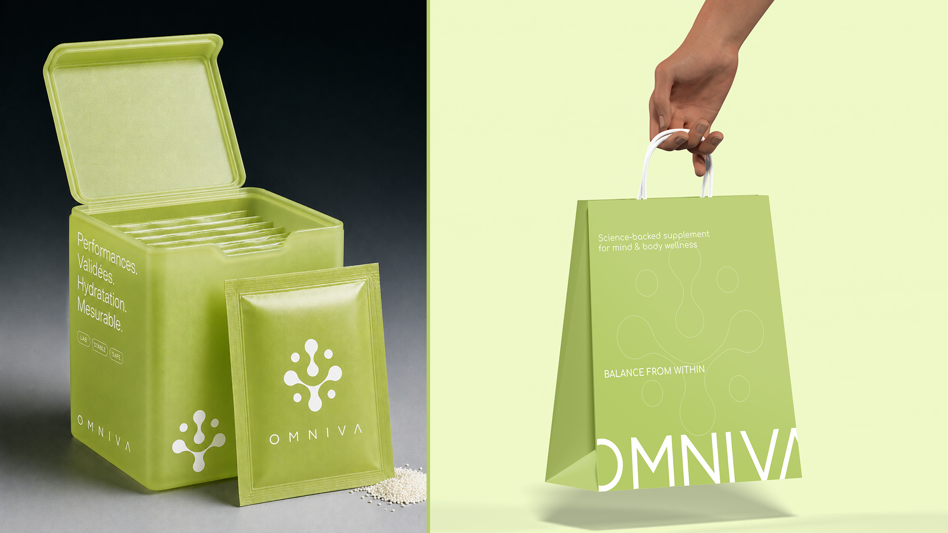 OMNIVA — Supplement Packaging & Brand Identity artdirection biotech brandidentity branding creativebranding health healthcare identitydesign logo logodesign minimal mockup modern nutrition packaging packagingdesign productdesign supplements visualidentity wellness