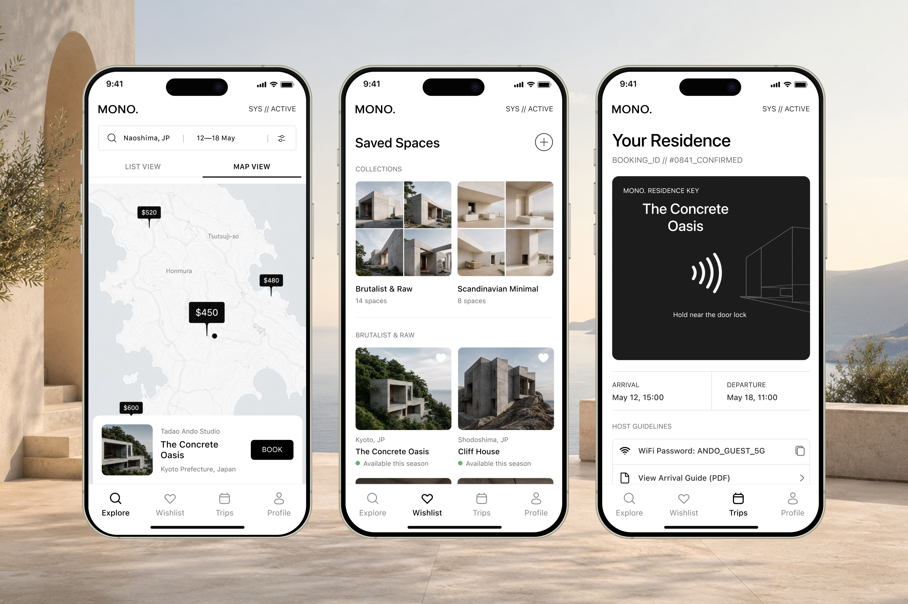 MONO — Brutalist Architecture Booking App Concept