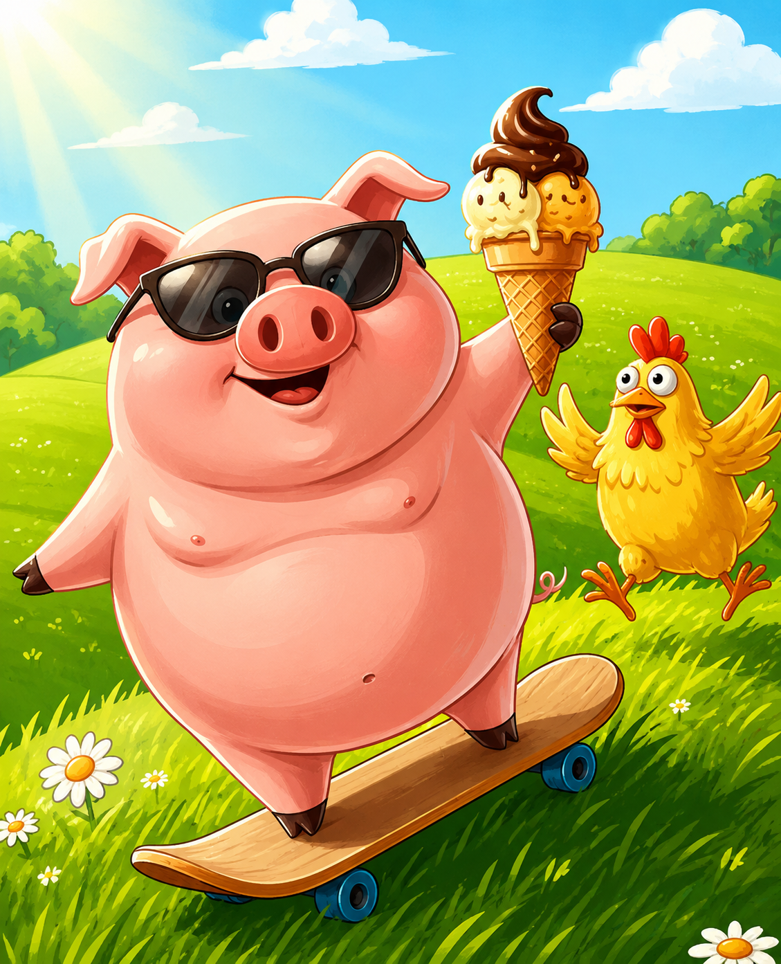 Summer Skater Pig 3d style cartoon animal characters cartoon character character design character illustration children publishing childrens book illustration childrens illustration cute pig digital art farm animals kidlit art picture book skateboarding art storyboard art summer vibes vibrant colors whimsical art