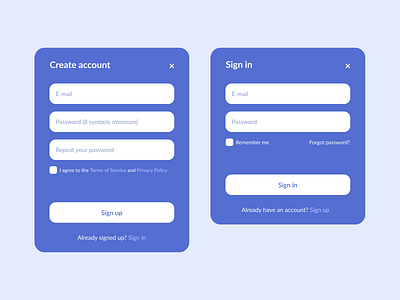 Sign up and Sign in design ui ux
