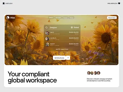 Global HR Workspace — SaaS Landing Page animation glass landing page homepage hr landing landing page payroll ui ux design saas landing page startup website ui ui ux design webdesign website