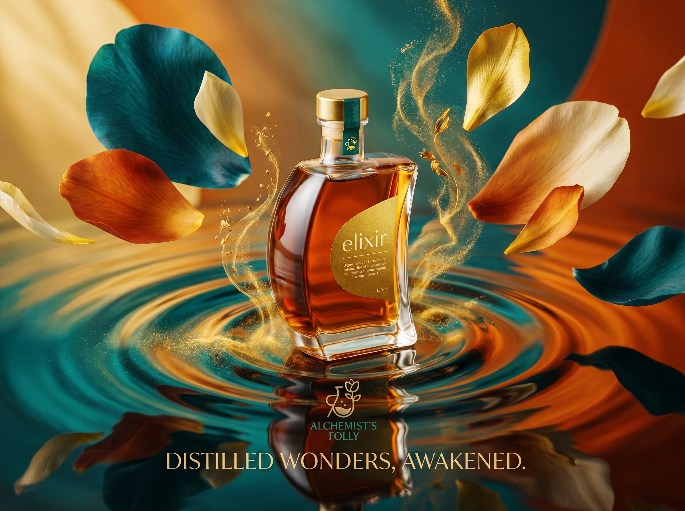 THE ALCHEMIST'S FOLLY | Luxury Perfume Identity by Up-Brands™ alchemist folly arched digital ui botanical beaker logo brand identity color block glass experience design hammered gold flacon lifestyle luxury branding minimal luxury design modern luxury packaging design perfume branding identity retail design surrealist cosmetics teal debossed bag up brands visual velvet bottle cap visual identity 品牌