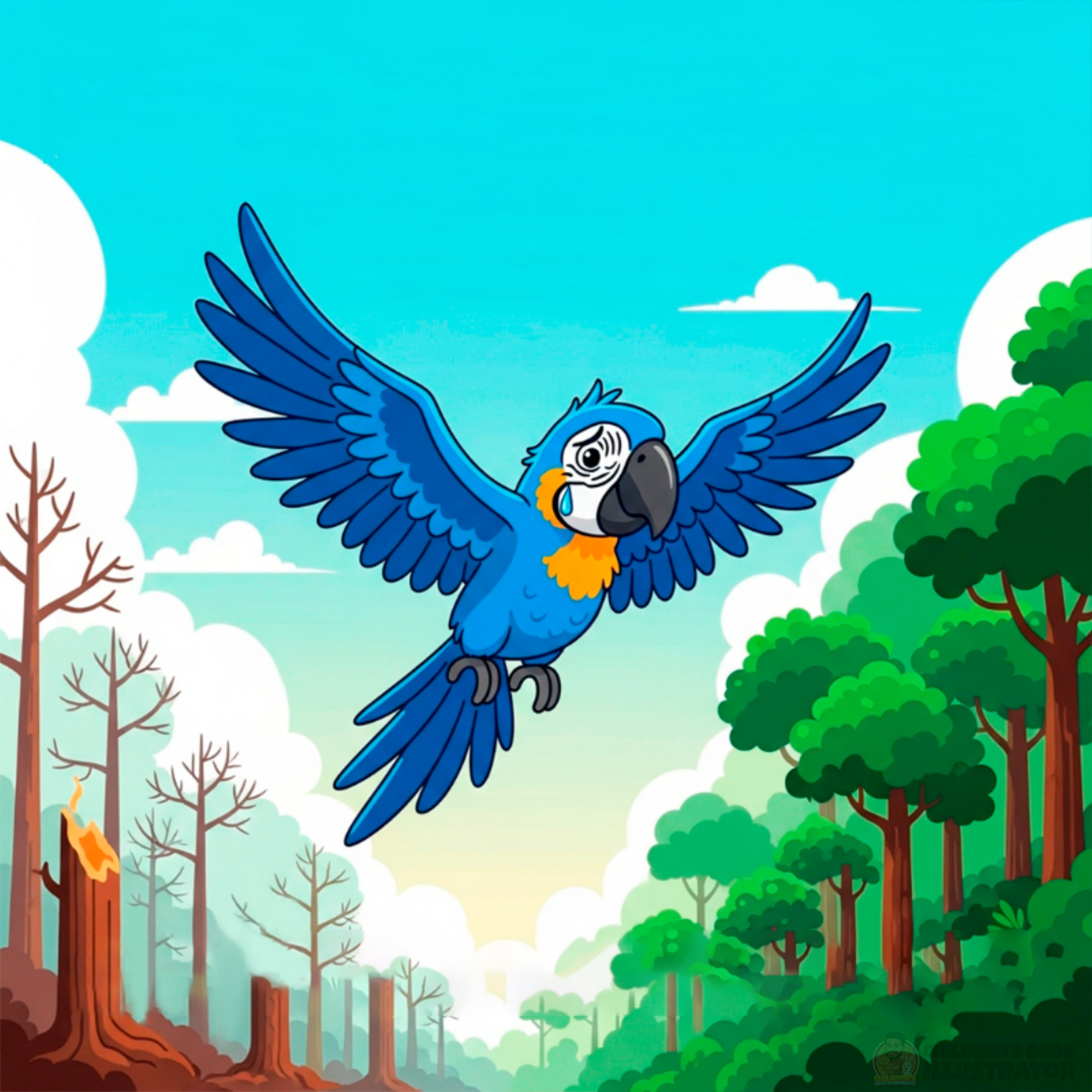 Lost Home – Children's Book Illustration bird vector book illustrator character concept children book design childrens book illustration childrens illustration cute parrot digital art editorial illustration environmental storytelling jungle background kids book art macaw character design narrative illustration parrot illustration picture book vector illustration whimsical illustration