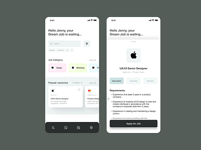 Job Search Service Concept application design interface minimalism mobile design ui ui design user experience user interface ux