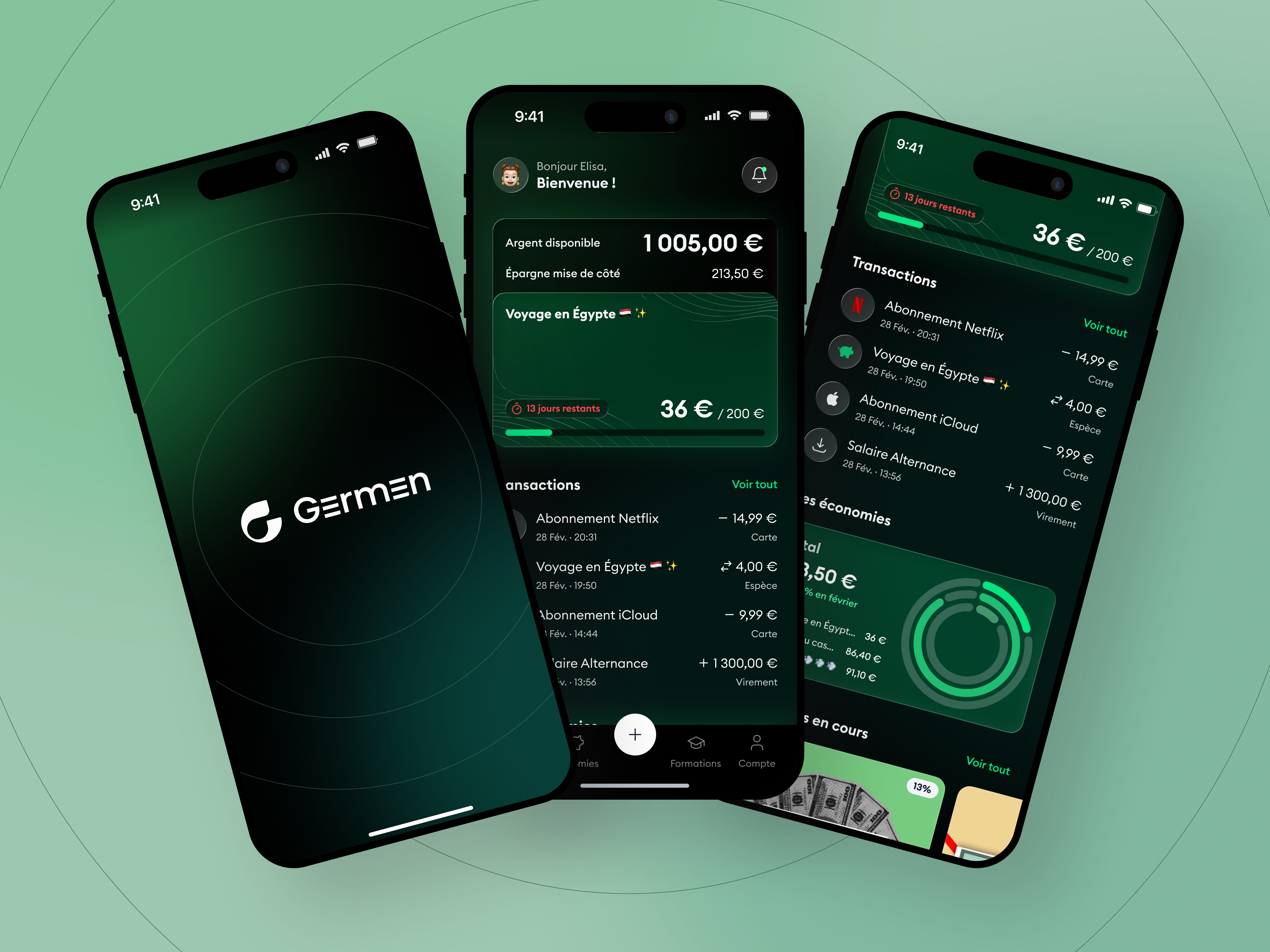 Budgeting App for Young Adults app branding budget budgeting app dark mode design finance fintech gen z green homepage mobile onboarding splash screen ui ux