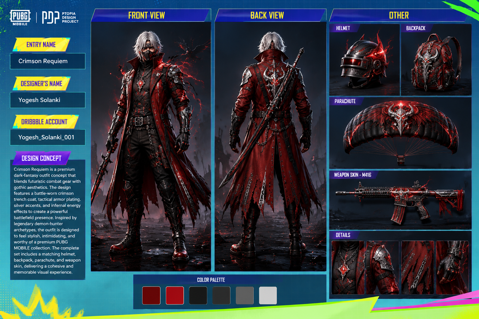 Devil Hunter: Crimson Requiem characterdesign conceptart gameart pubgmdesigncontest pubgmobile pubgmtrendsetter skindesign