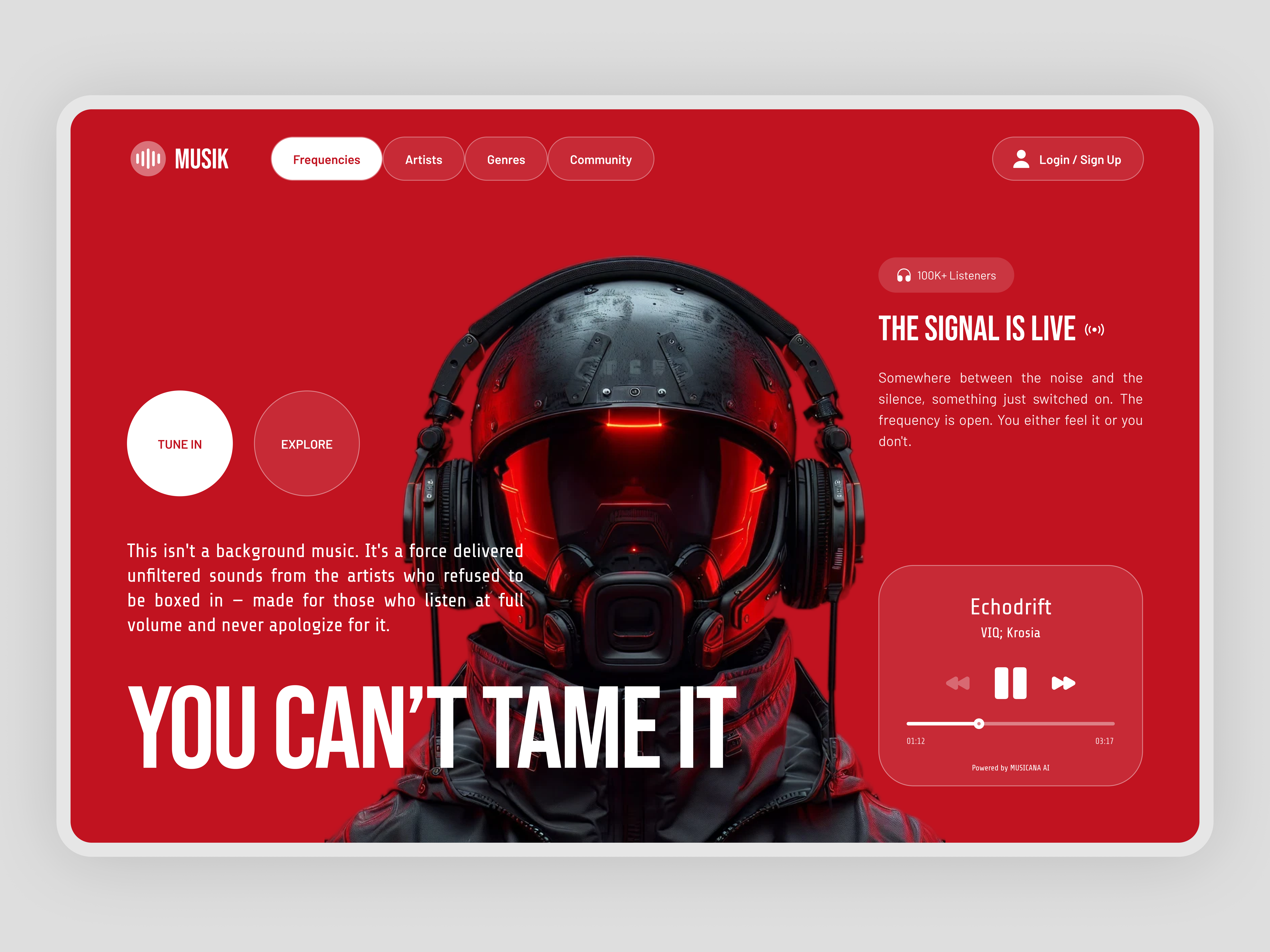Music Landing Page | Futuristic Design 3d ai art branding creative cyber cyborg design futuristic graphic design hero illustration landing page modern music punk robot ui ux web