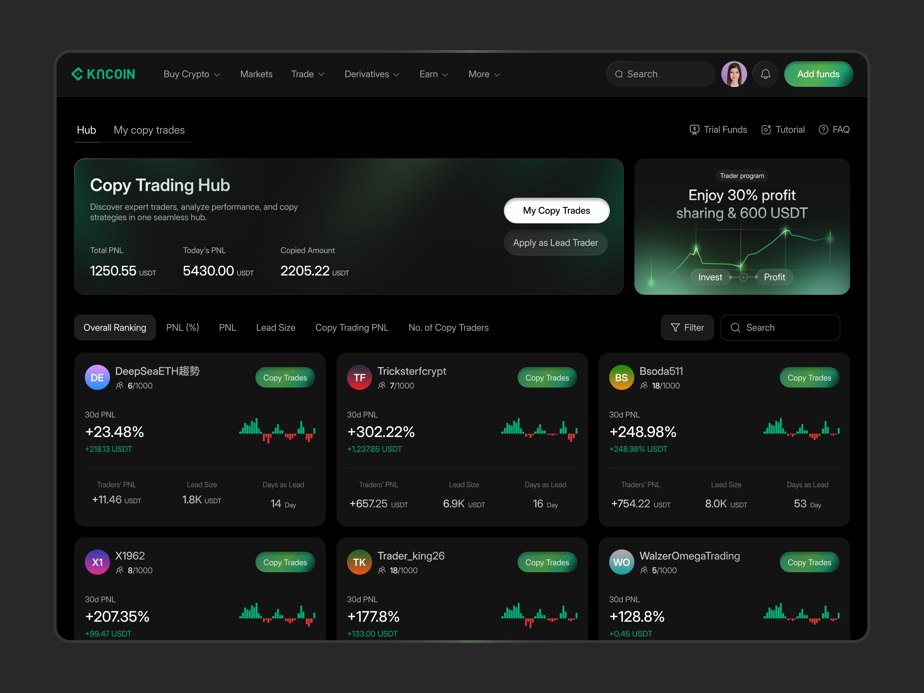 Copy Trading Dashboard copy trading crypto exchange cryptocurrency dashboard design finance product trading web web3