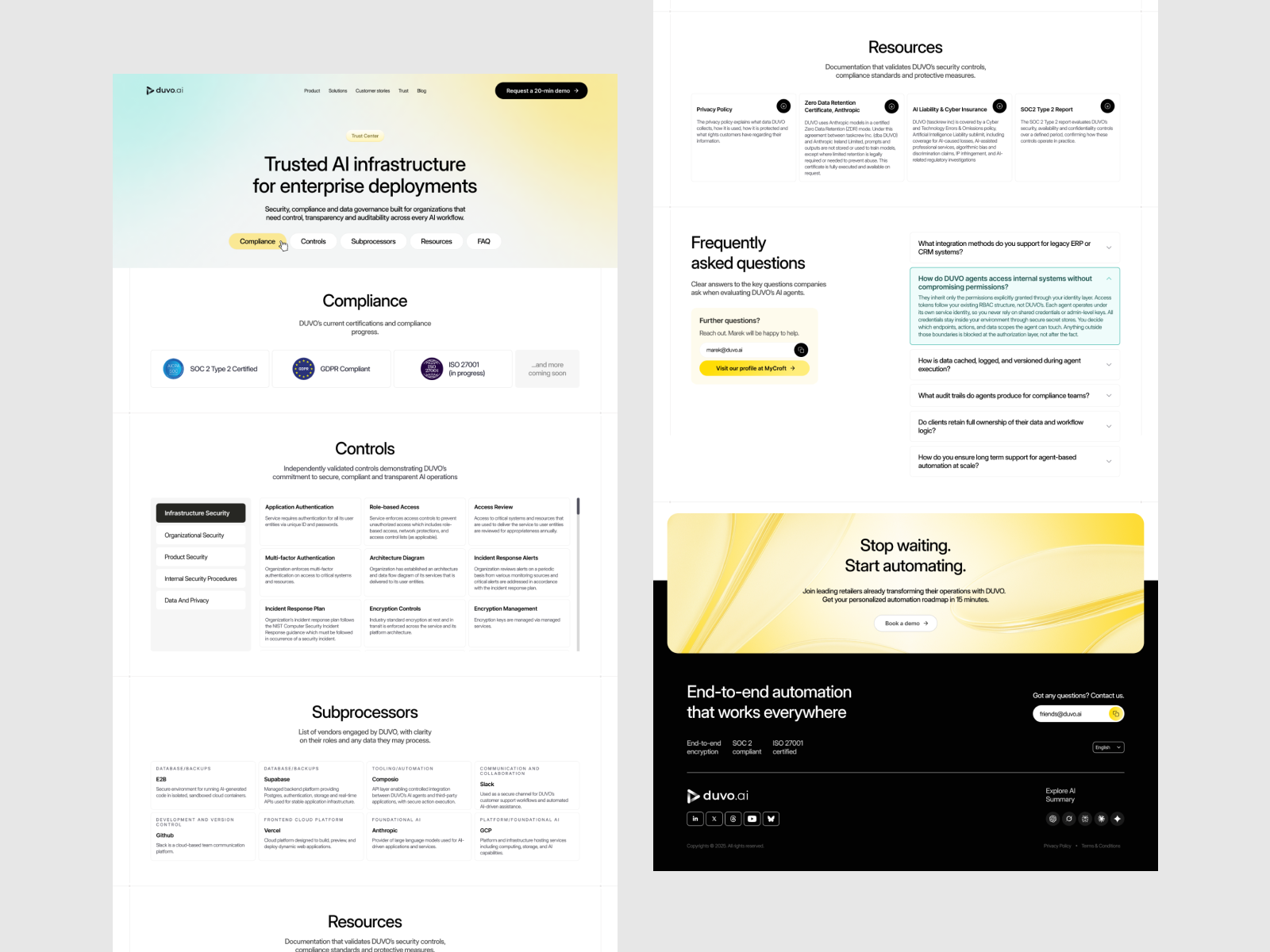 Example of Website design for Duvo AI