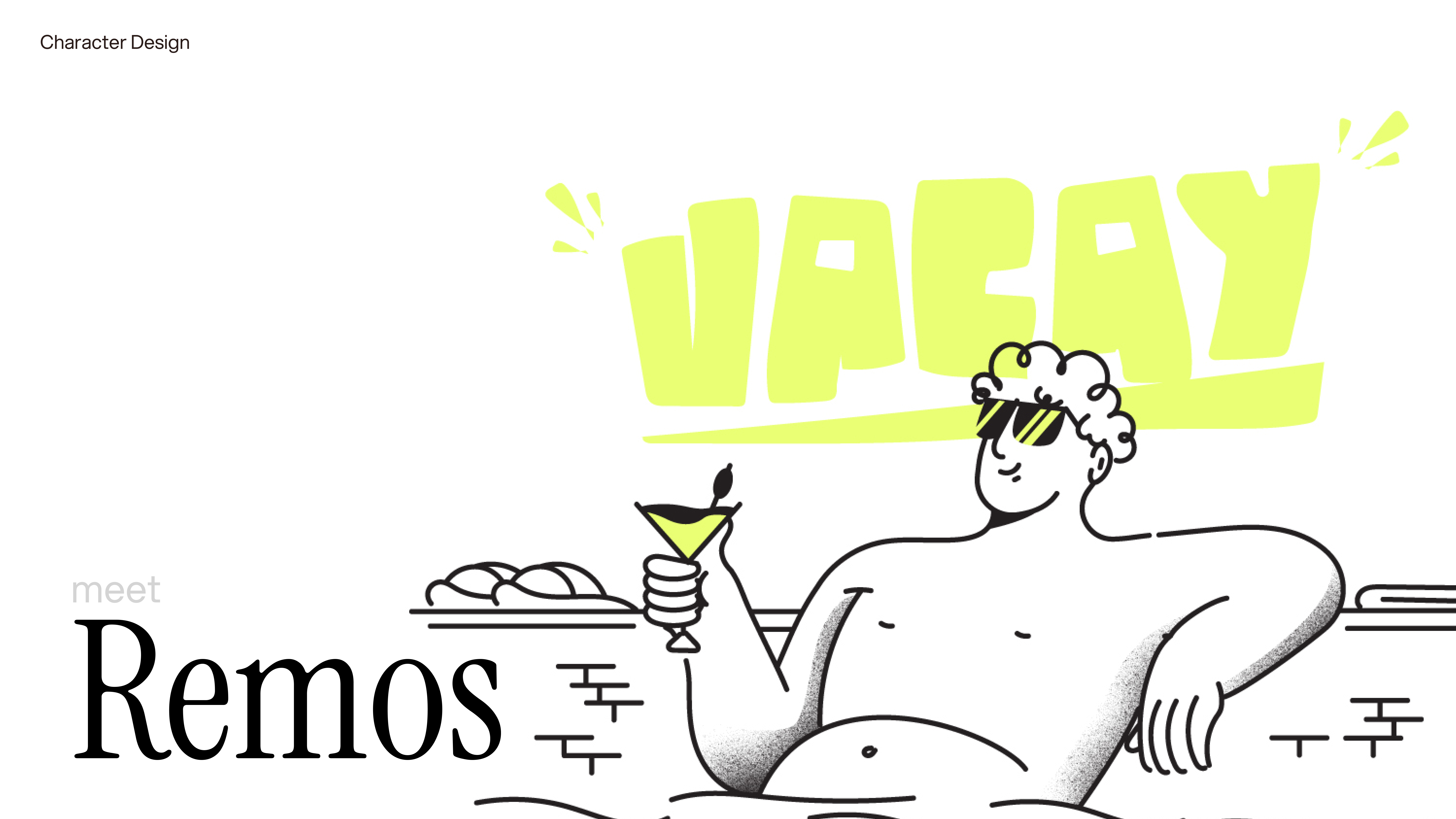 meet remos #1 character design drink graphic design icon illustration line man minimal person pool retro simple ui vacation