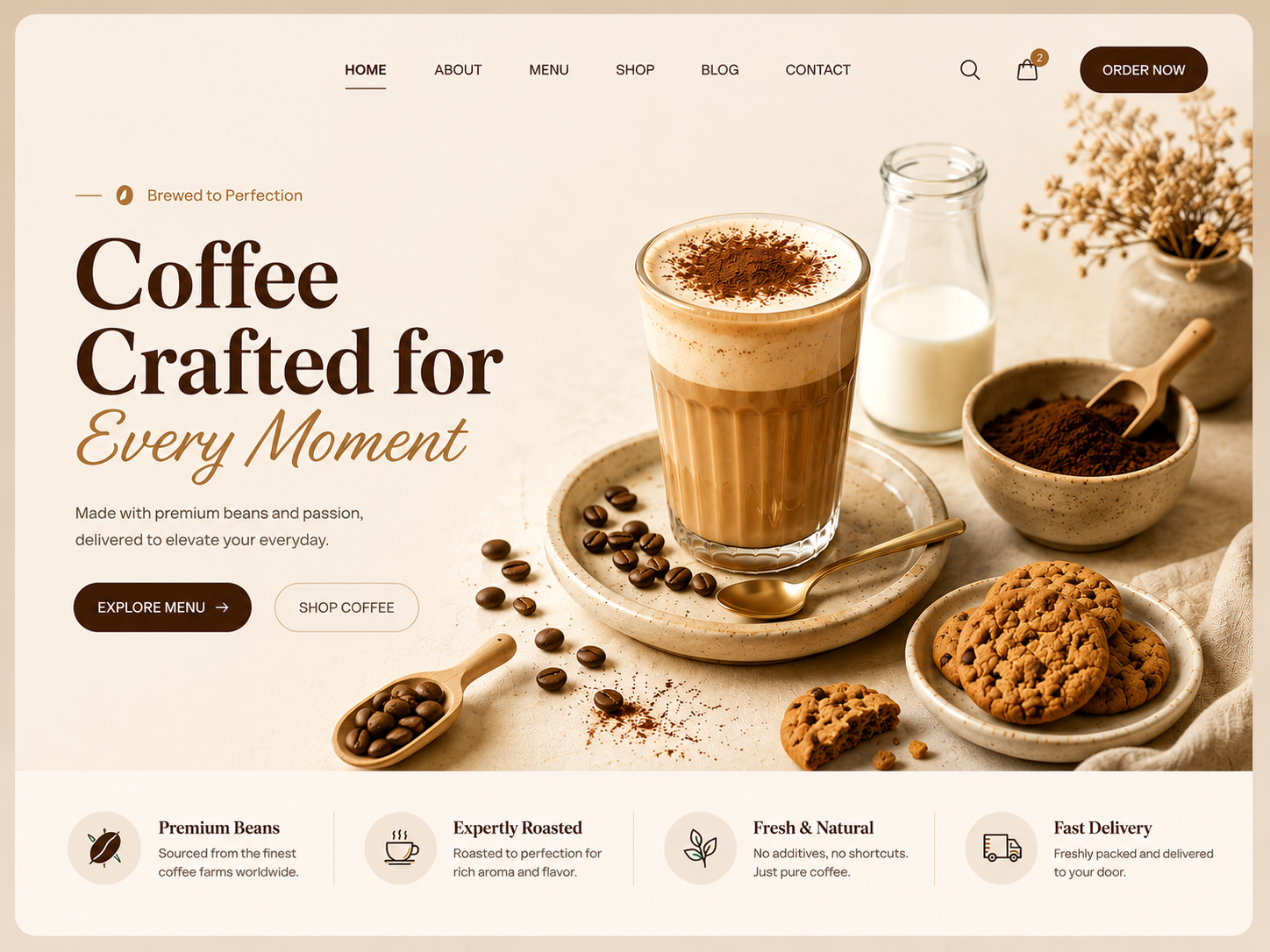 Coffee Website Design beans beans roastery beverage branding cafe coffee coffee cup coffee website coffeeshop cold coffee ecommerce espresso homepage landing page modern design mug tea web design website website design