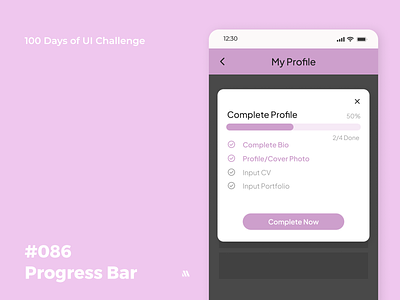 100 Days of UI - Day #086 (Progress Bar) 086 adobe xd app app design branding daily ui challenge dailyui dailyui 86 dailyui day 86 day 086 day 86 design figma graphic design illustration logo profile page progress bar ui vector