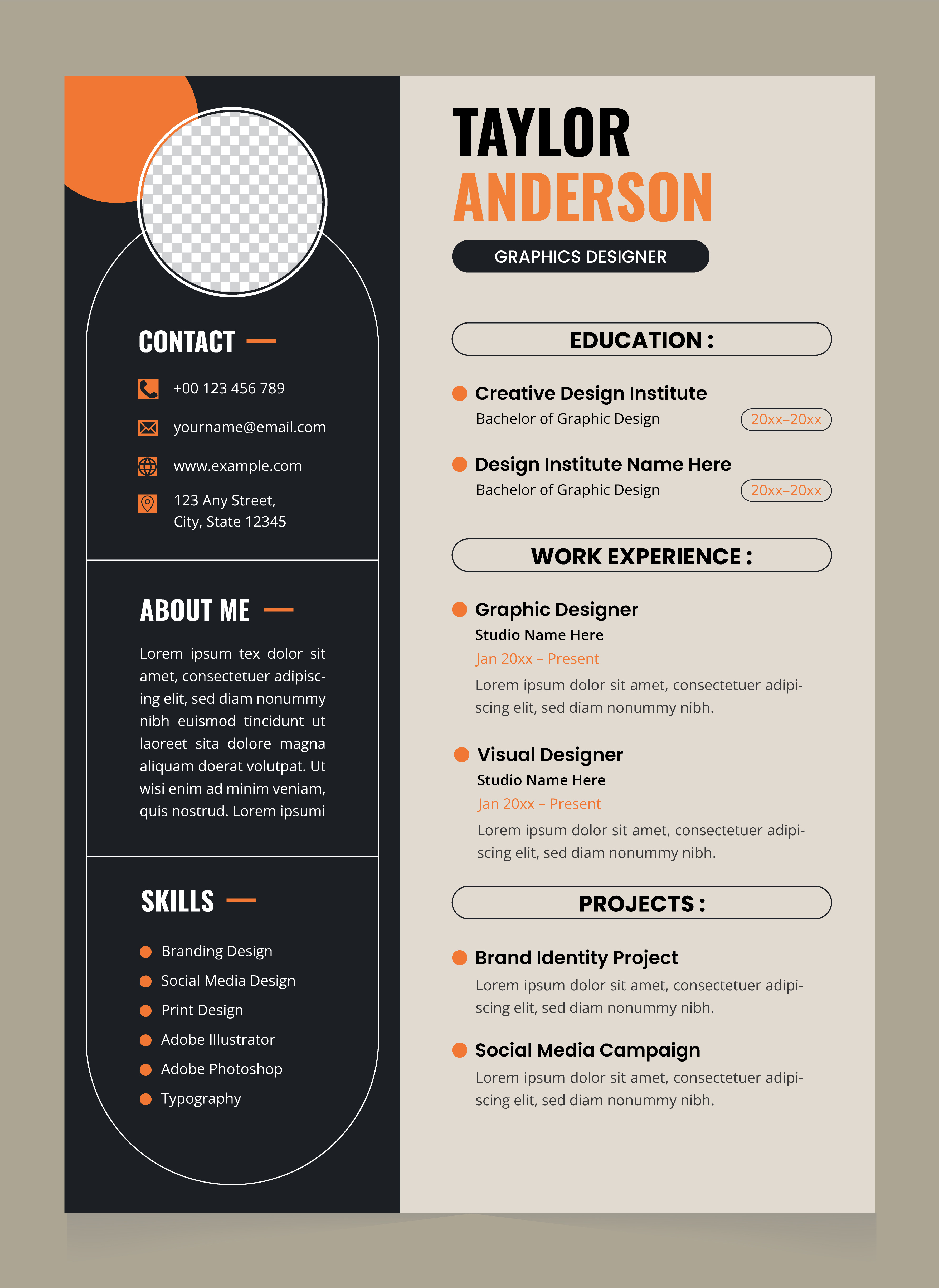 Modern Graphic Designer Resume Template with Orange Accent business resume clean cv layout corporate resume creative cv creative resume cv design template cv template editable resume graphic designer resume job application template minimalist resume modern cv design modern resume personal branding cv portfolio resume professional cv resume format resume layout resume template stylish resume