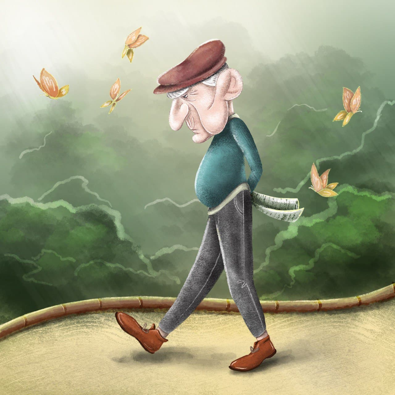 Old Man - cartoon illustration 2d book cartoon character childrens book illustration digital art emotion grandfather illustration kidlitart park sad summer