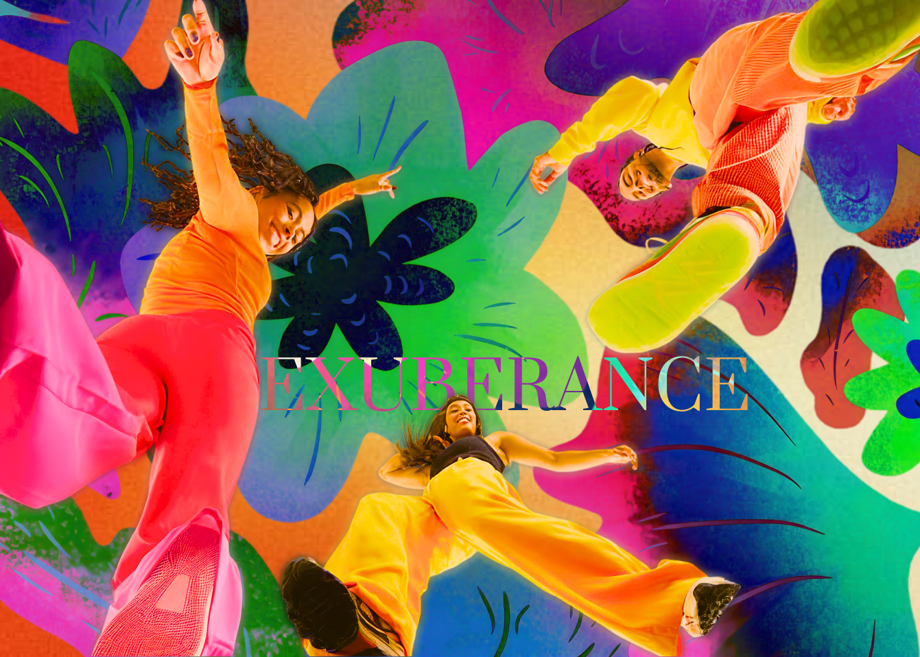 EXUBERANCE — Immersive Motion & Color Exploration bold composition colorful collage dynamic visual editorial art direction experimental poster fashion poster graphic design high energy design immersive poster poster design surreal typography tropical palette