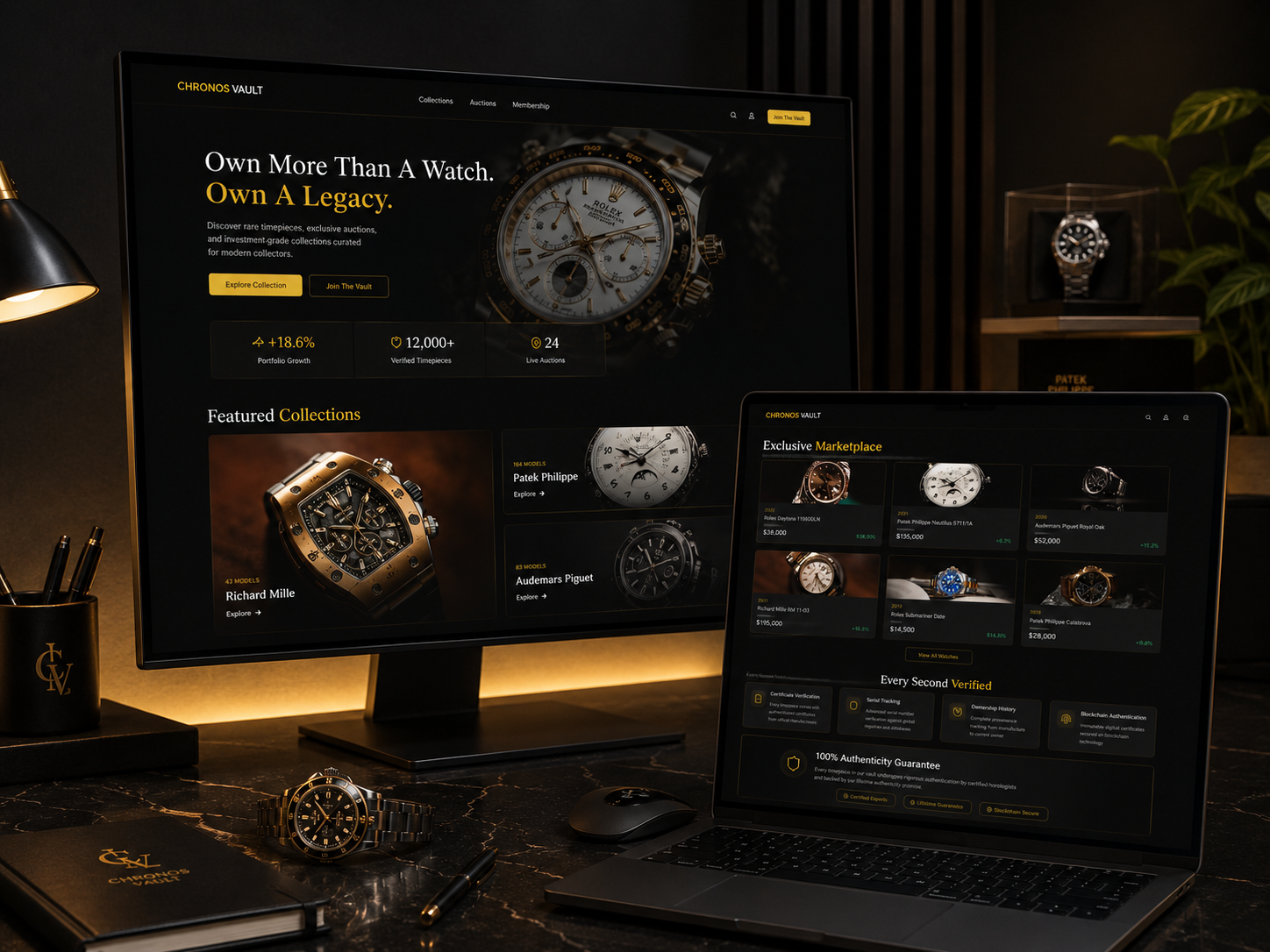Chronos Vault — Luxury Watch Collector Platform ⌚ dark ui landingpage luxurybranding ui watch collecting watchdesign webdesign