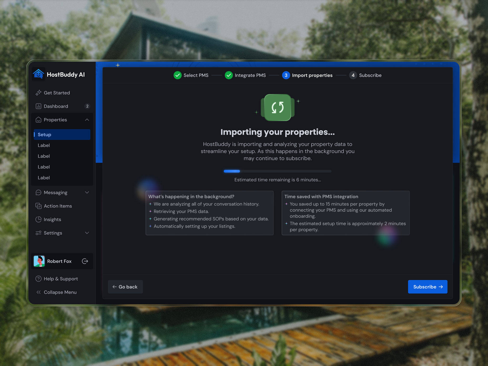 Zero to Onboarded: Redesigning Property Setup & PMS Integration ai powered airbnb api bulk import communication compare plans confirmation dark ui design system integration messaging multiple selection onboarding pms progress property management system setup guide short term rental stepper subscribe