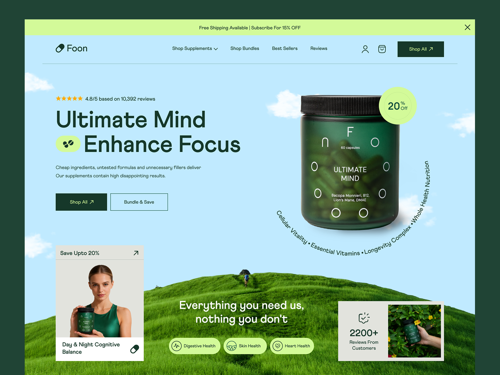 Foon - Premium Supplement Website Design app branding cbd design ecommerce homepage landing page landingpage sleep tracker app supplement supplements supplements website supplements website design ui uidesign ux web web design webdesign website