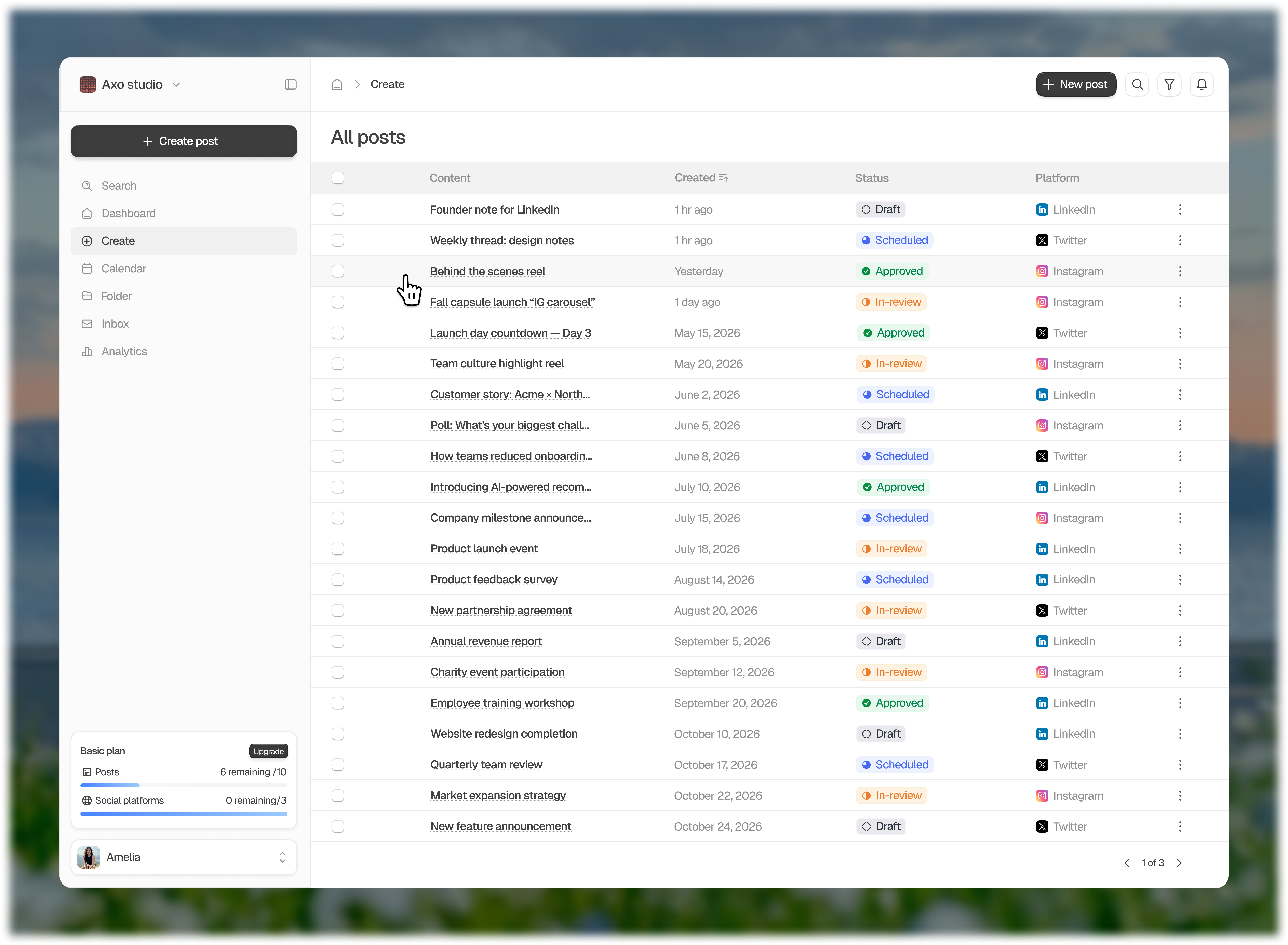 Post listing UI